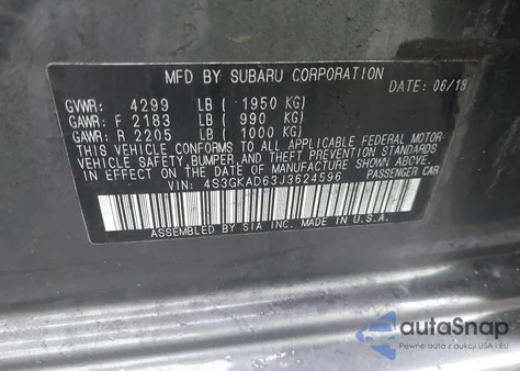 2018 Subaru Impreza 2.0I Premium from USA, damaged, VIN 4S3GKAD63J3624596